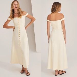 Favorite Daughter Midi 8 The Lovesick Dress Pale Yellow A line Off Shoulder